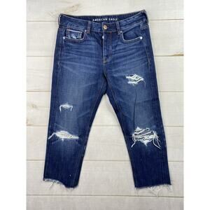 American Eagle Capri Jeans Womens 4R Blue Distressed Cut Off Tomgirl Button Fly